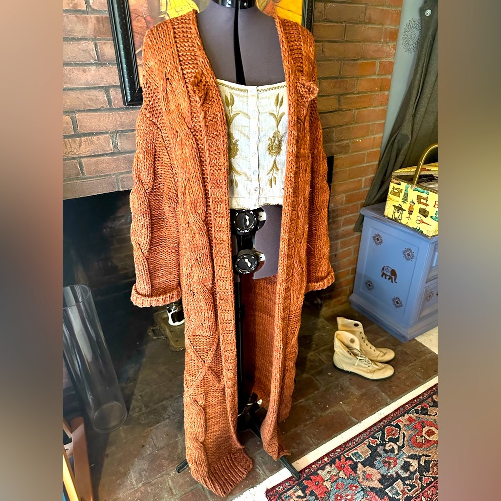 Free People Orange Cable Knit Cardigan